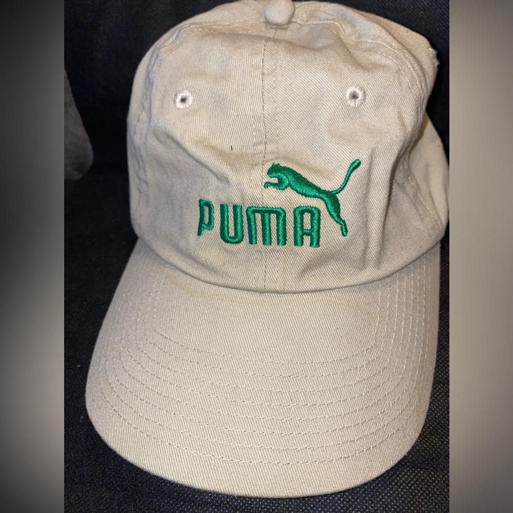 Puma Hat Cap Strap Back Khaki Tan /Green Adjustable Cap EUC
